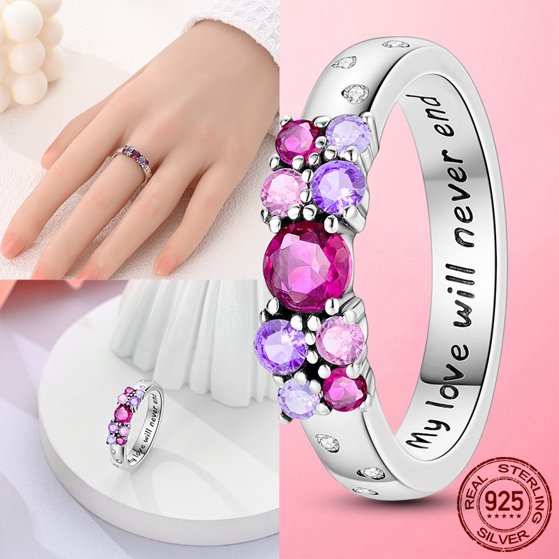 LAZA 925 Sterling Silver Endless love Finger Ring Pink AAA CZ for Women Jewelry