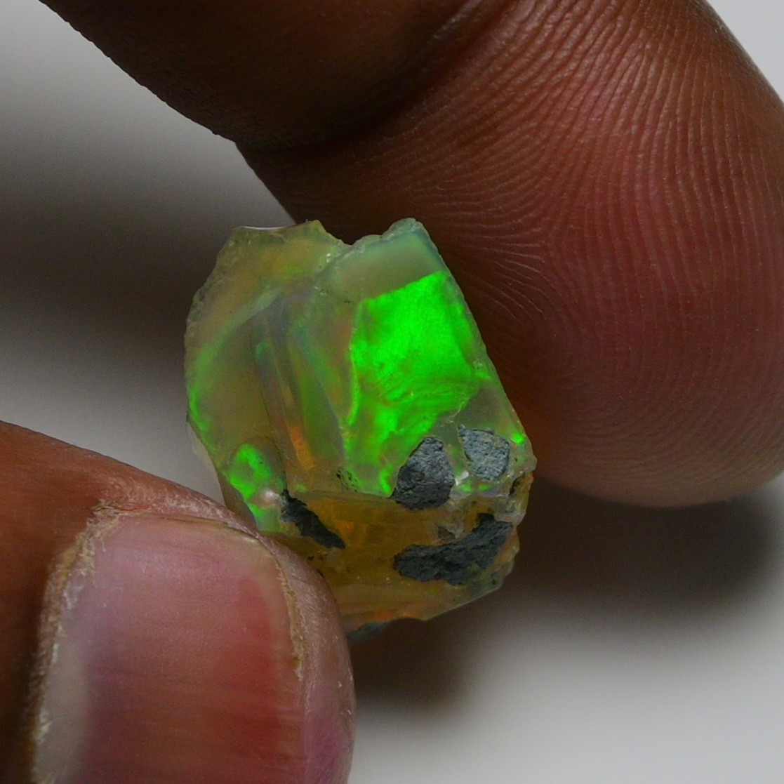 Jewelry Grade Black Opal Rough 13.90 Cts, Natural Ethiopian Raw, Green Fire Opal