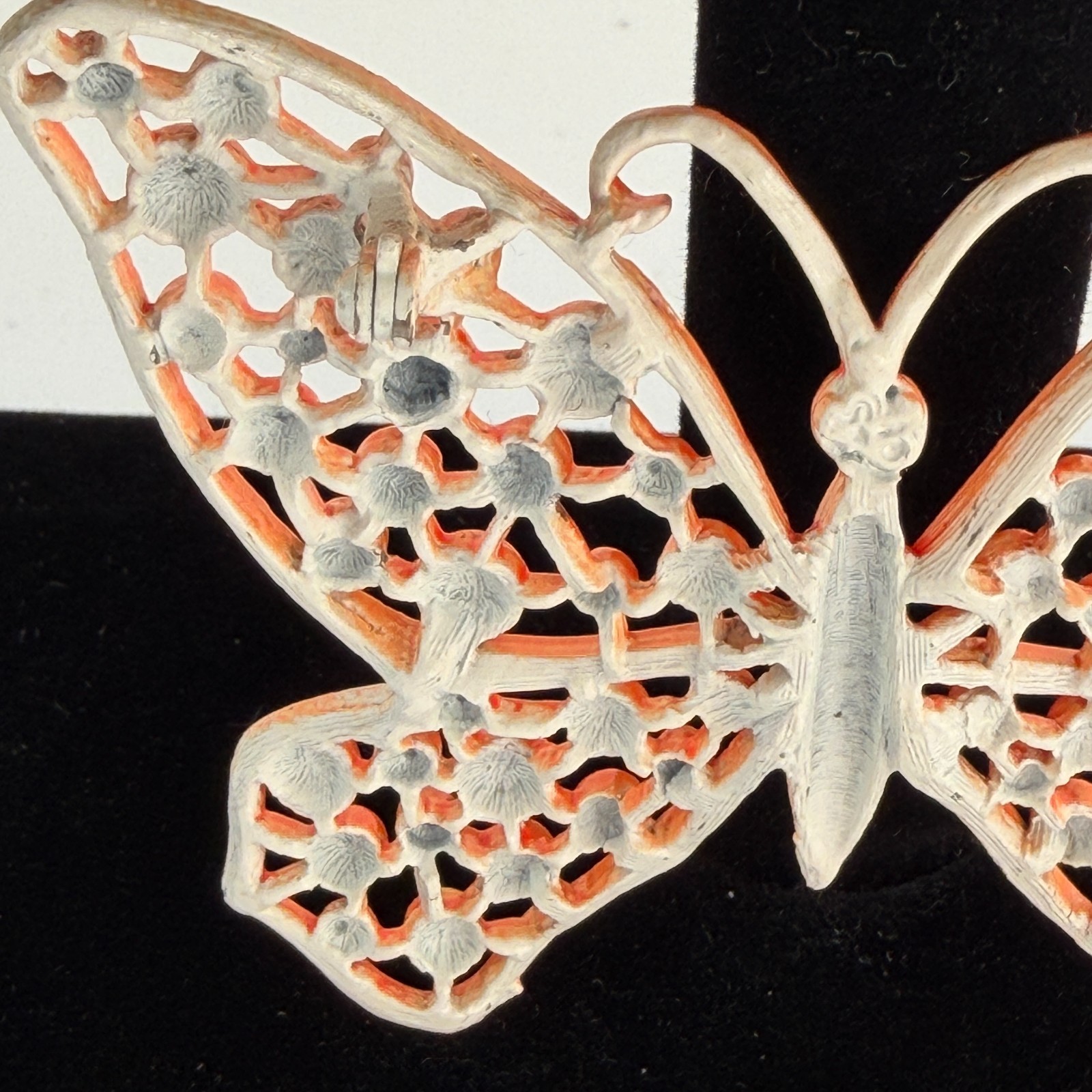 Vintage 50s 60s Orange Butterfly Brooch Pin Enamel 2.75 x 2 Retro Cottage Garden
