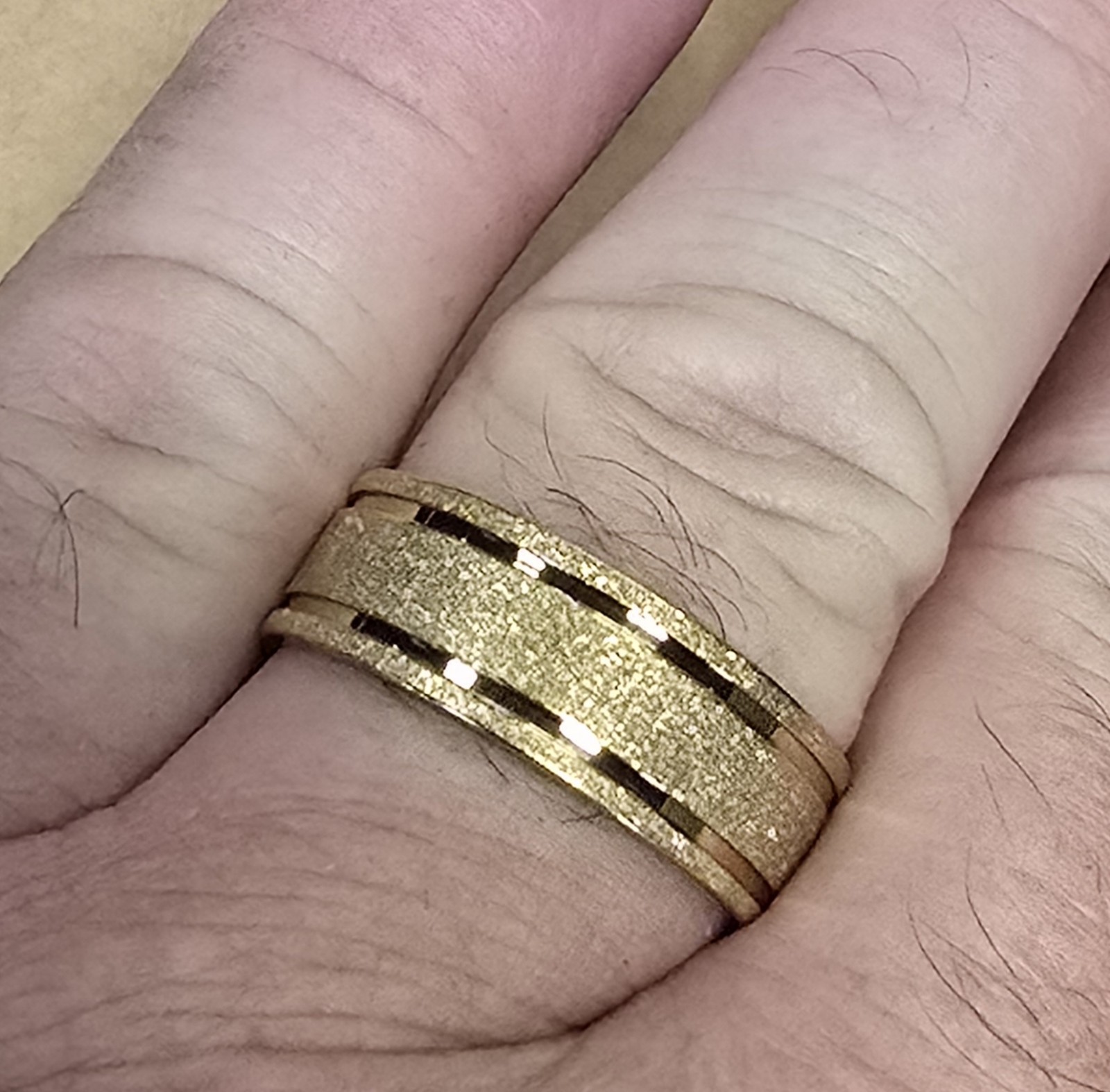 Gold Tungsten Wedding Band Ring Men Sandblasted Frosted Groove Size 10 8mm
