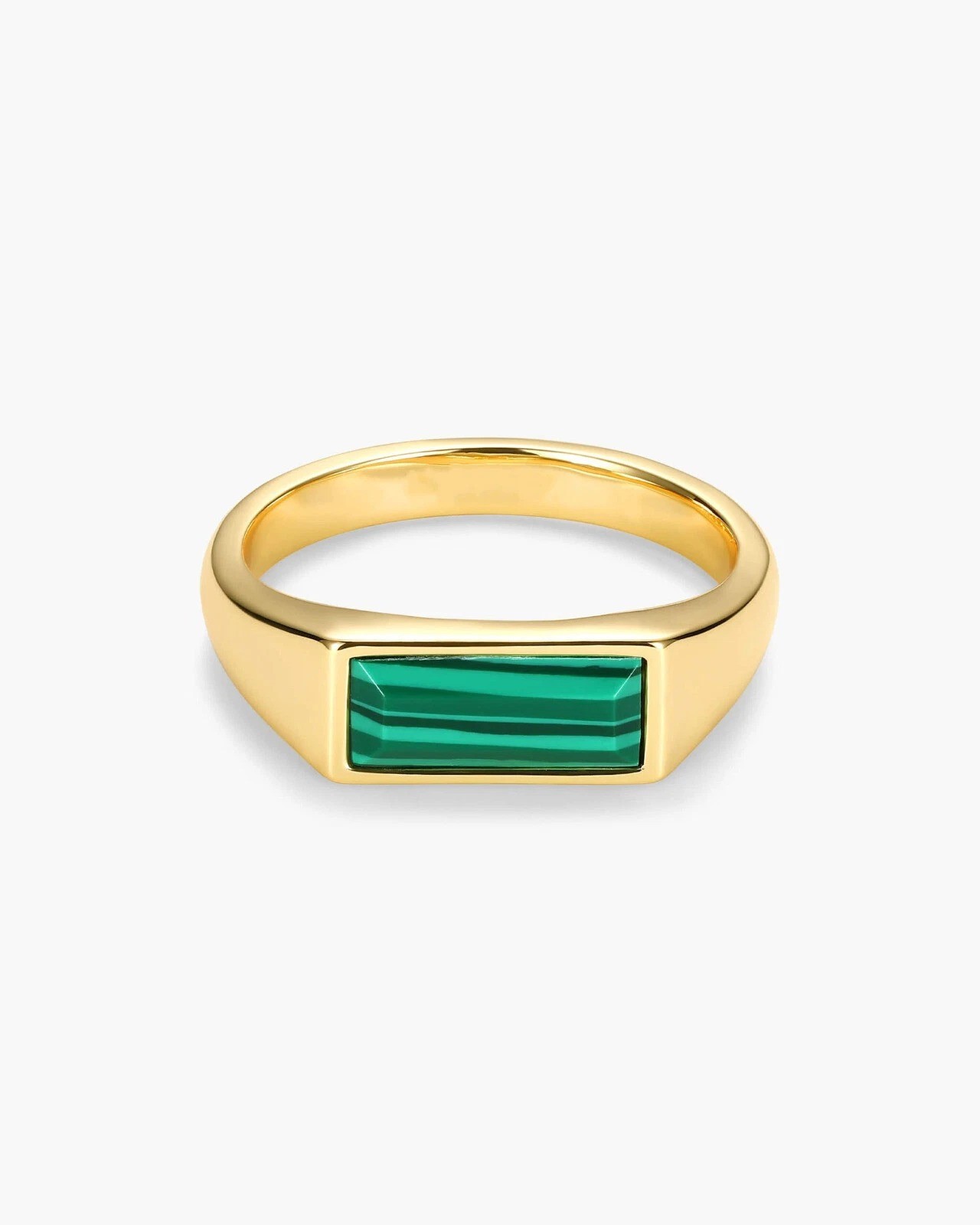 Natural Malachite Gemstone Mens Ring 925Sterling Silver Gold Plated Signet Ring