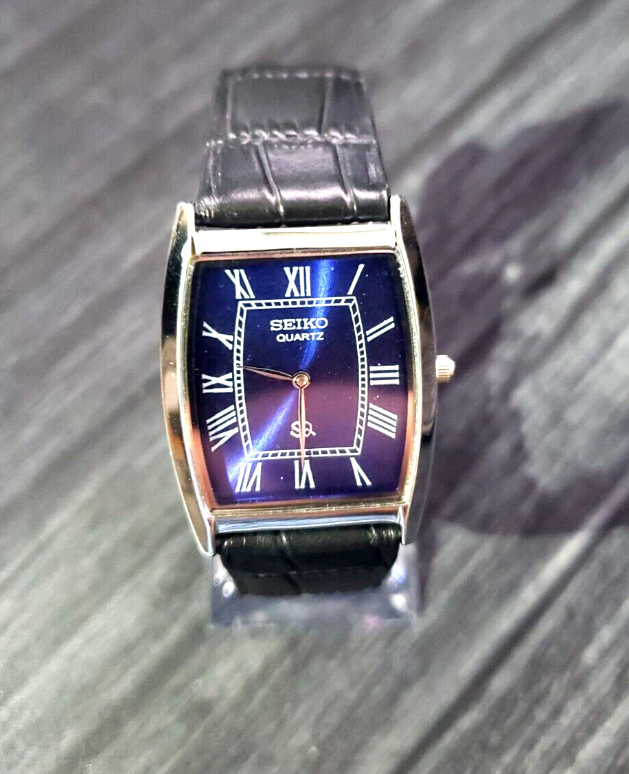 Vintage Barrel Tonneau Tank Slv Blu Blk Men Dress Watch New Mov Batt-