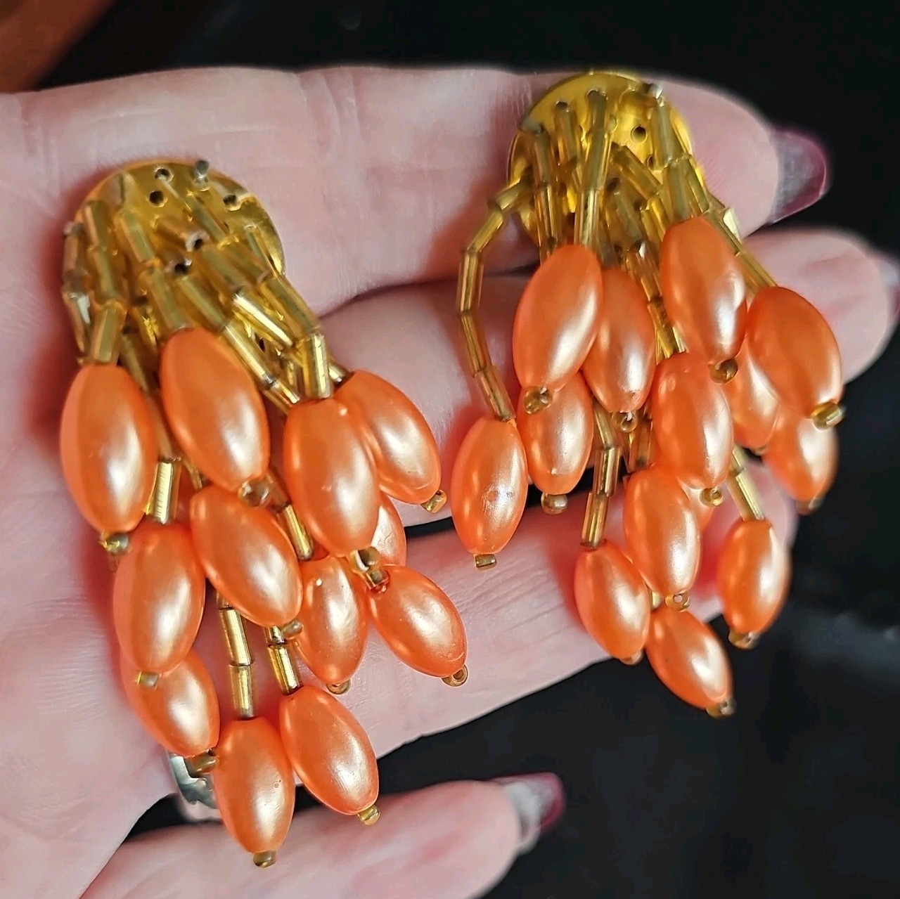 Retro BEADED DANGLE CLIP EARRINGS VINTAGE ESTATE