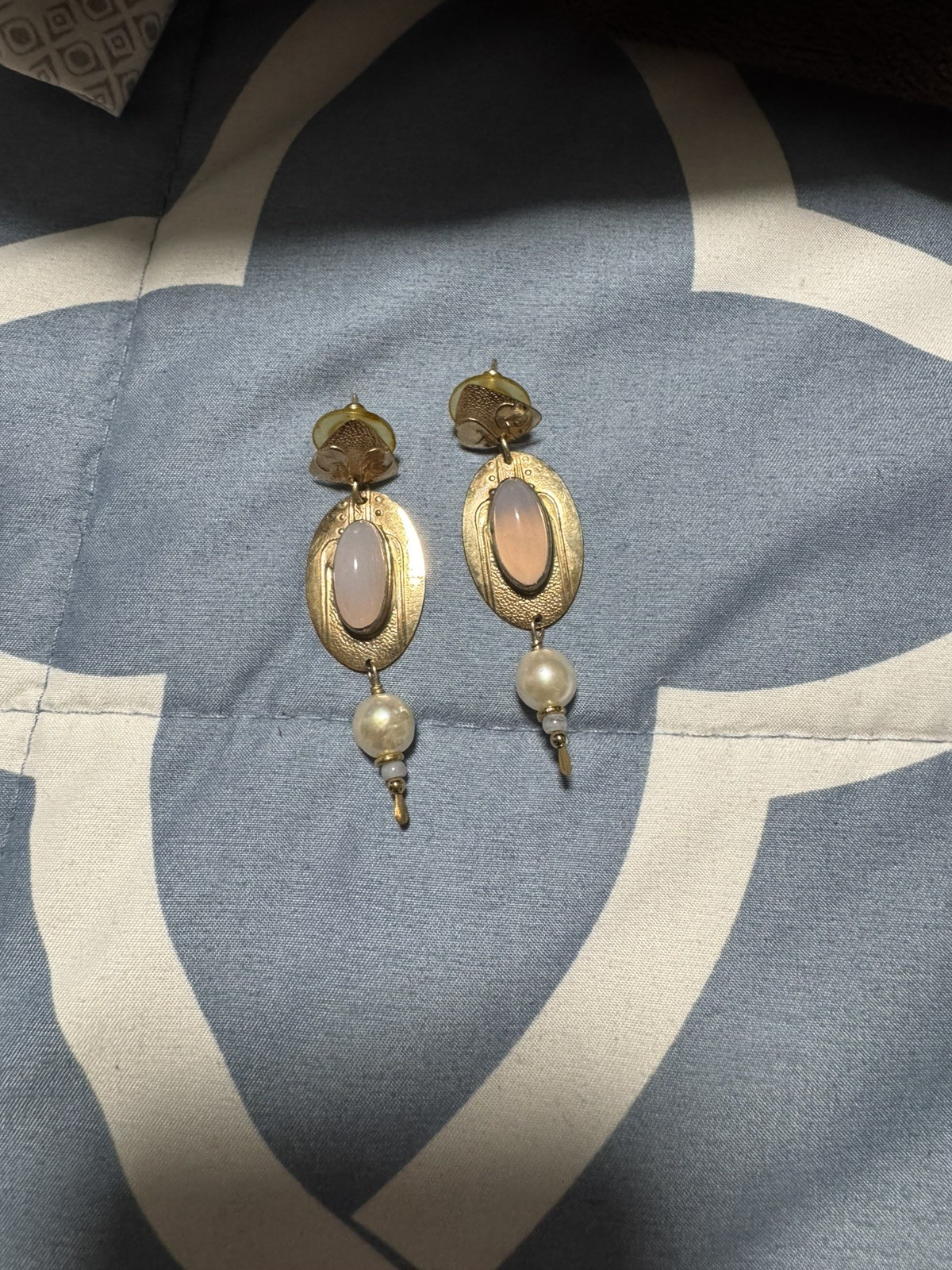 Vintage Unsigned Tabra 14K Gold Fill Moonstone Pearl Earrings