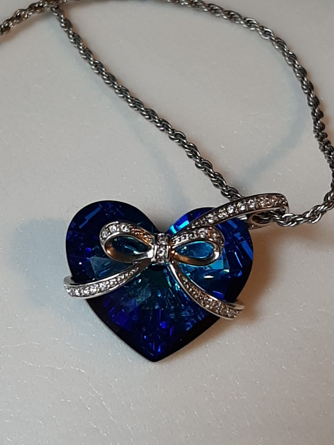 Qianse Swarovski Crystal Blue Heart Love You Forever Necklace