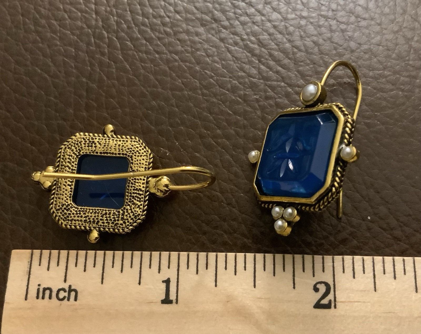 Intaglio Earrings Museum Court VTG Pearl Gold Cameo Flower Geometric Boho Palace