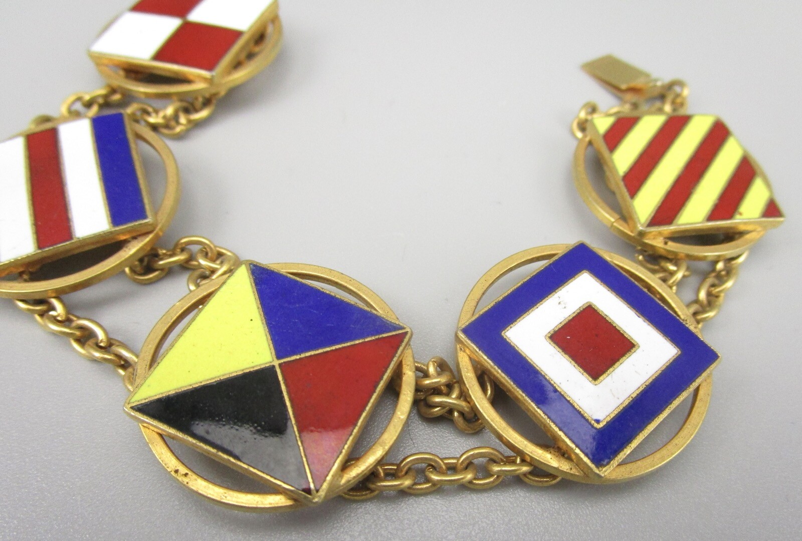 RARE 1980’S ANDREW SPINGARN NAUTICAL FLAG THEME ENAMEL BRACELET
