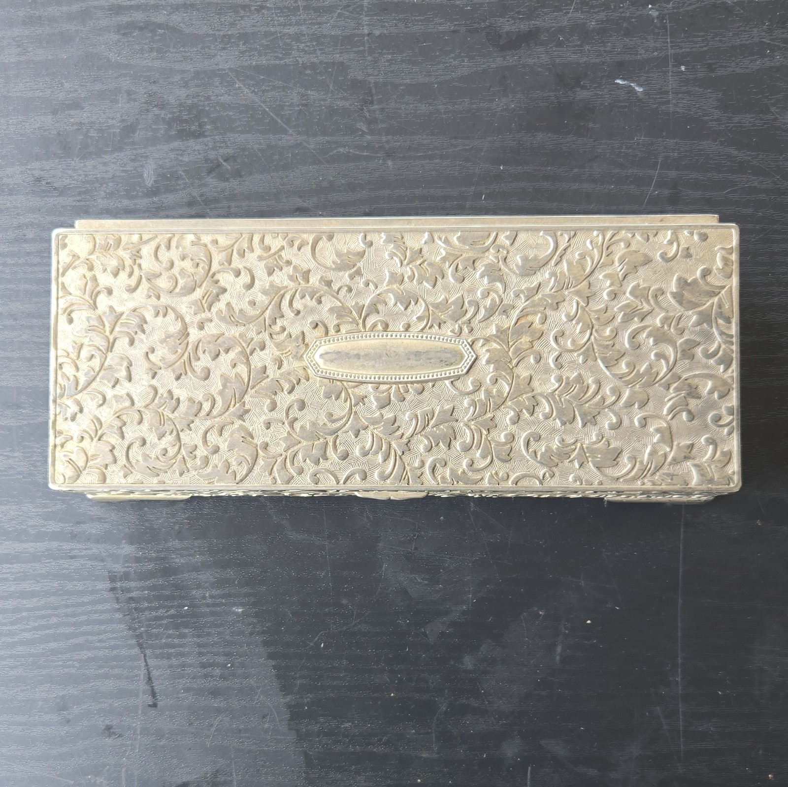 International Silver Company Silverplated Floral Rectangle Jewely Box 9×3.5×2 B2
