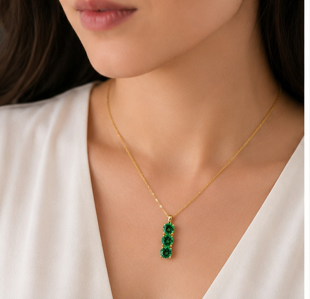 2Ct Round Cut Simulated Emerald Stunning Pendant Necklace 14K Yellow Gold Plated
