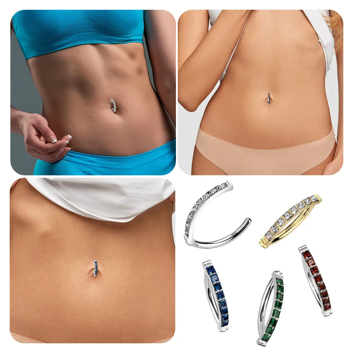 14G Titanium Clicker Belly Button Ring Square CZ Top Reverse Navel Jewelry 3/8″
