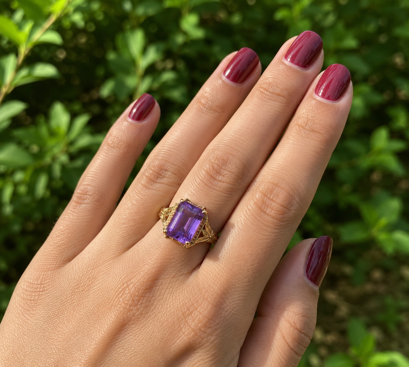 4Ct Emerald Cut Lab Created Amethyst Halo Engagement Ring 14K Yellow Gold Plated