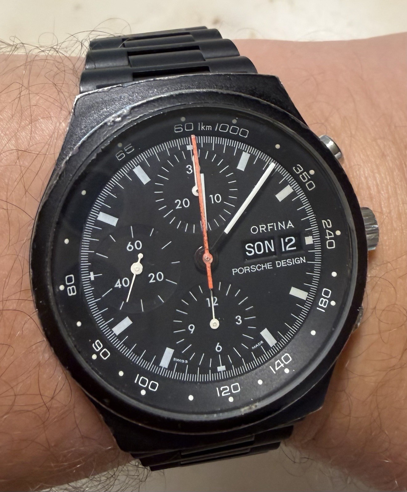 1973 Porsche Design Orfina Chronograph 1 PVD Valjoux 7750 Mark I Dial Watch