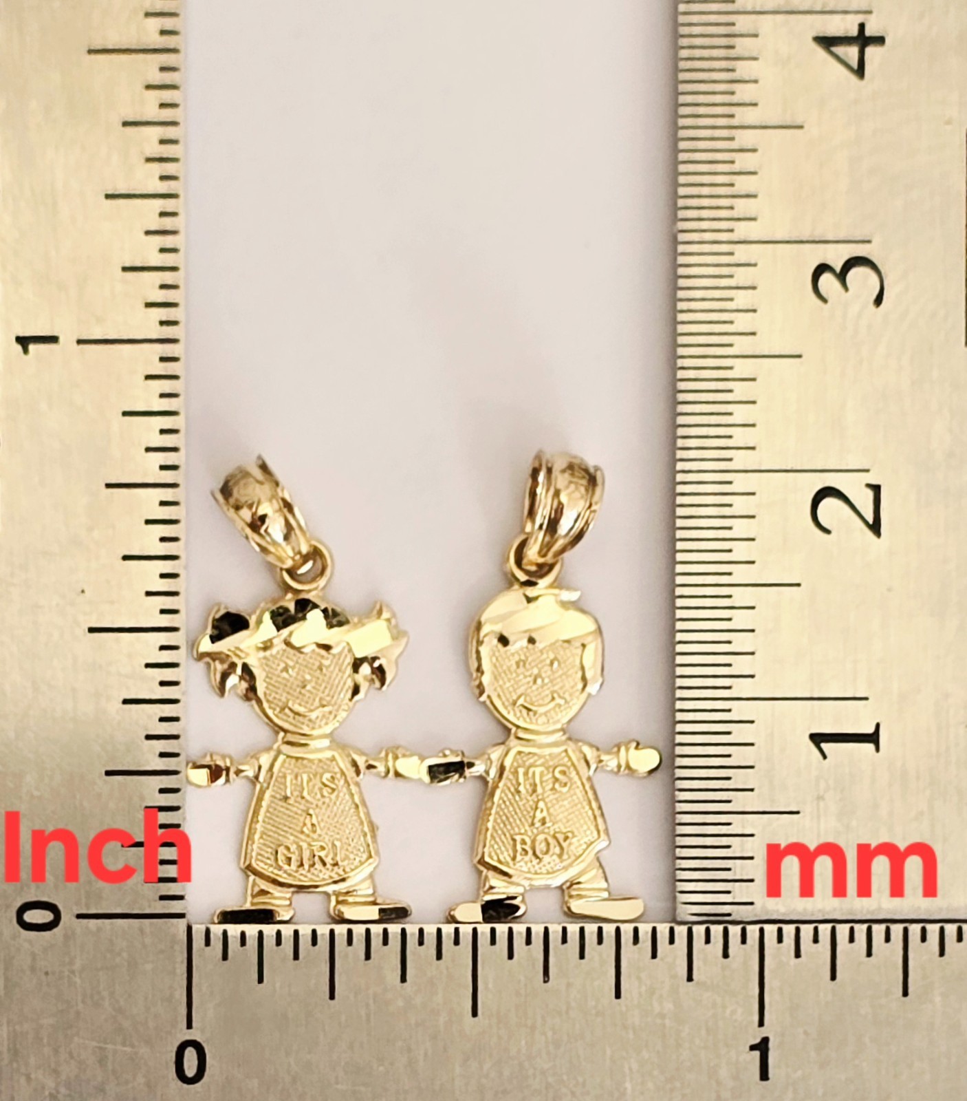 14k Solid Yellow Gold Boy Girl Ninio Children Baby Shower Gift Pendant 12x20mm