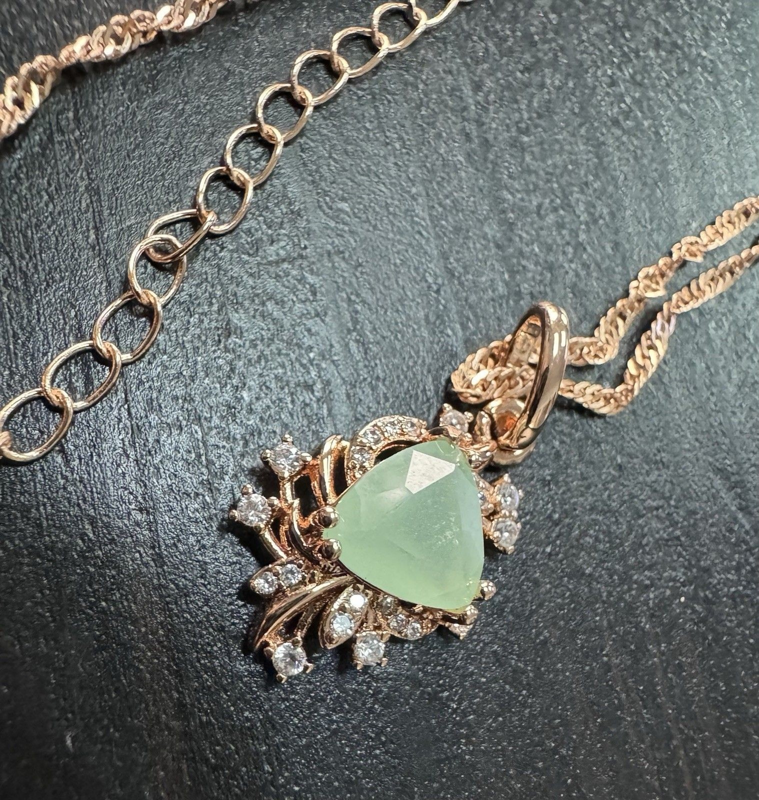 585 14K RG Stamped Rolled Gold Mint Floral Pendant 19” Necklace Clasp Chain