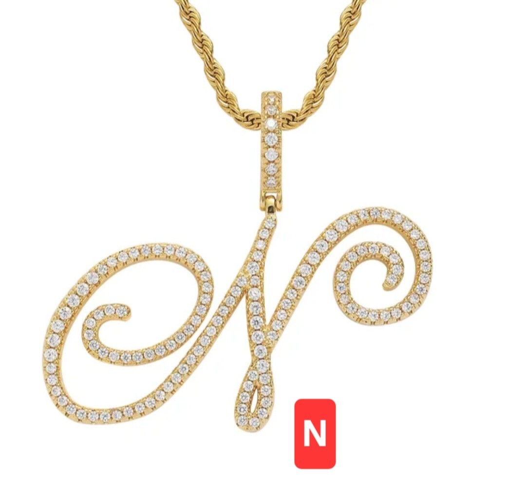 Rhinestone Script Initial Pendants GOLDTONE Sizes in Description (S12)
