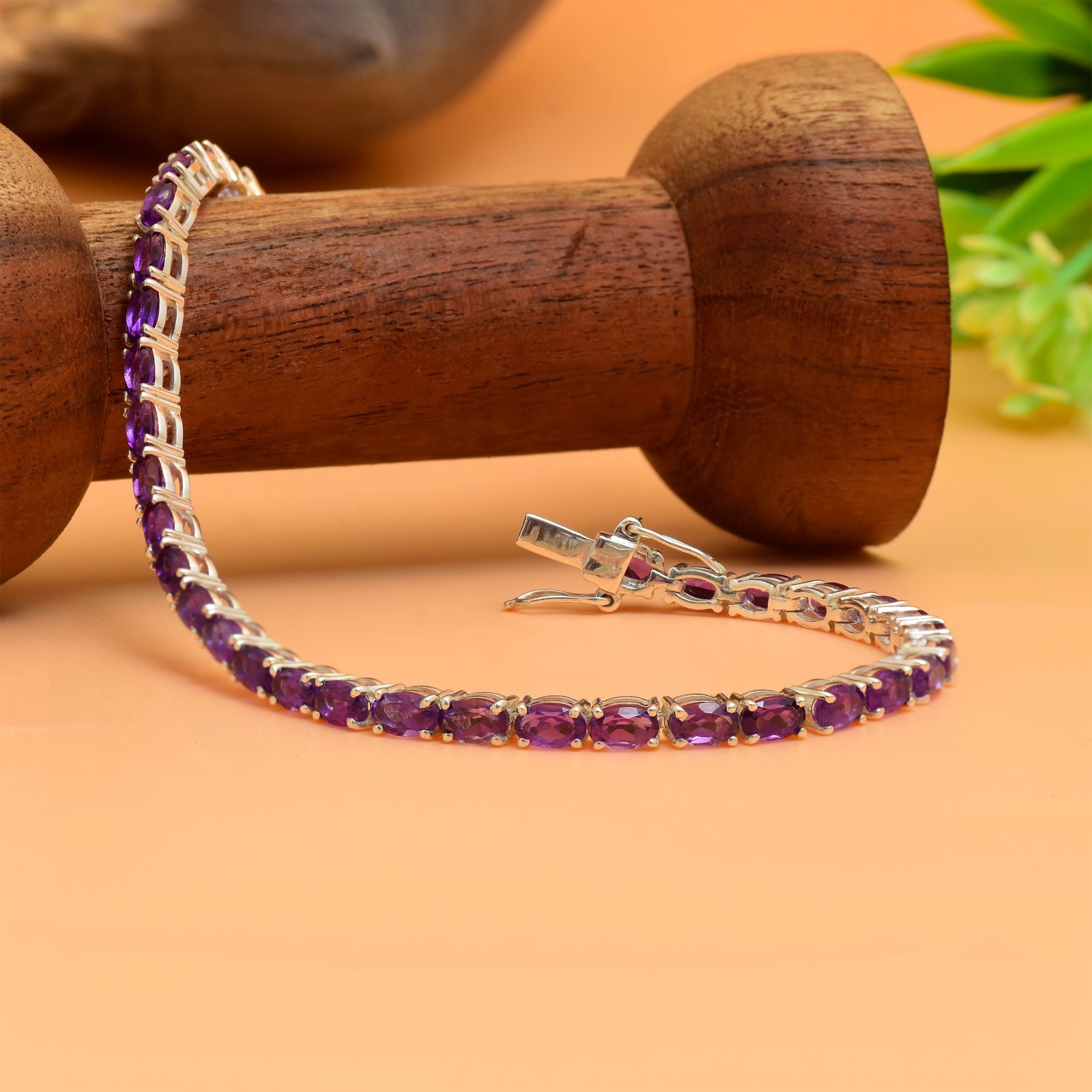 7.88ctw Amethyst Tennis Bracelet 925 Sterling Silver Stone 3*5mm | Size 7 In