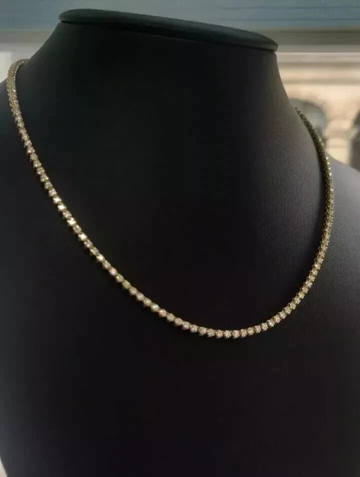 15Ct D/VS Lab Grown Round Diamond Tennis Necklace In Yellow Gold Plated 18″ Inch