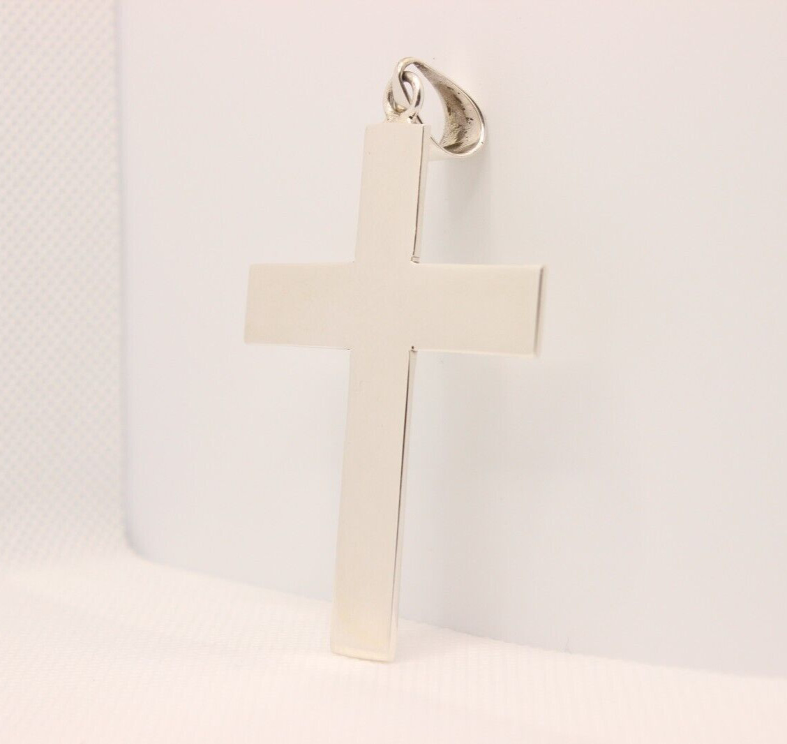 925 Sterling Silver Polished Latin Cross Pendant Simple Large Flat 2.4 inch tall