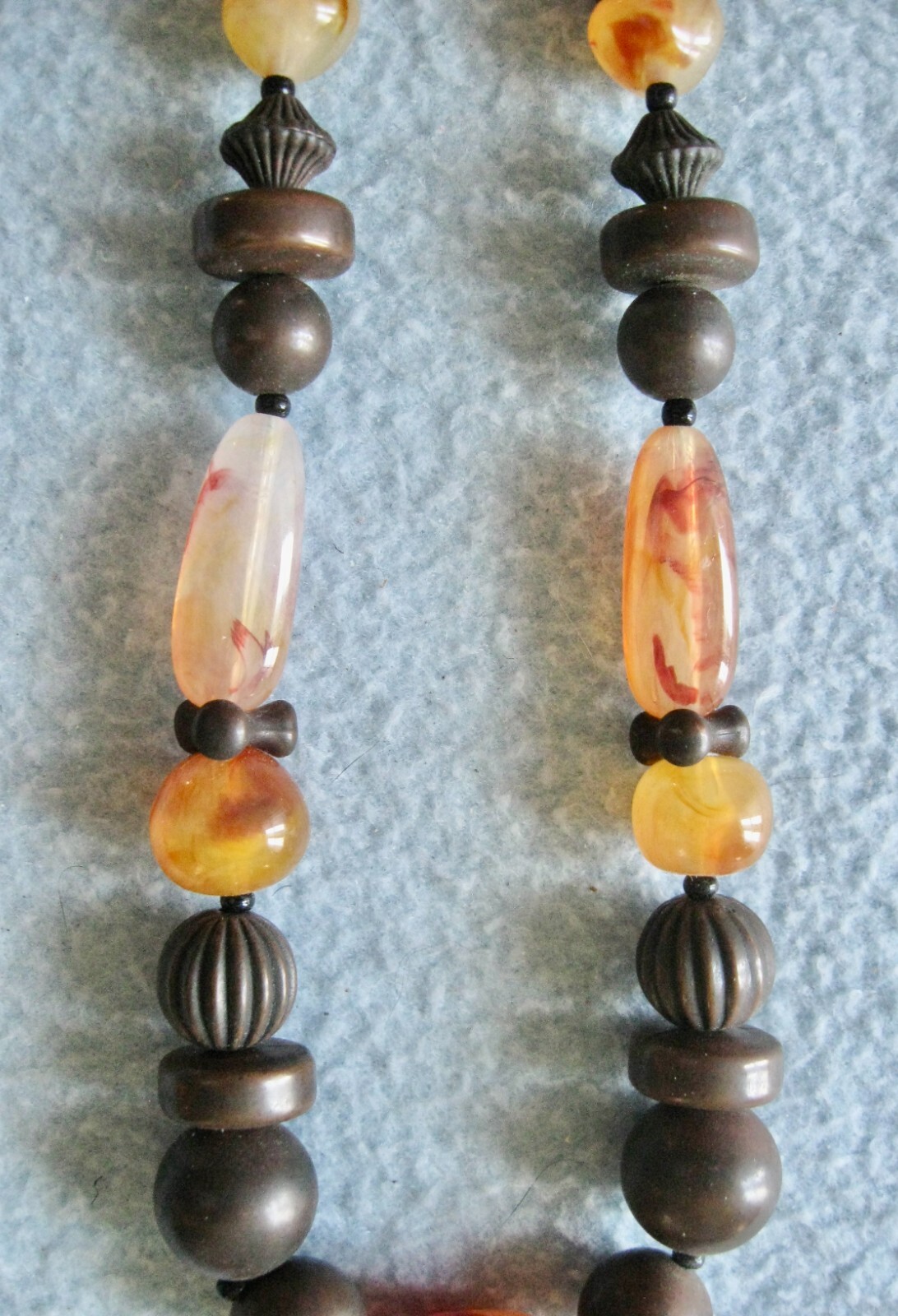 Choker Orange & Brown Beads Spring Ring Clasp; 6″ Diam or 9″ Drop; Quartz?