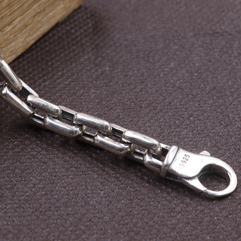 Pure 925 Sterling Silver Men’s Chain 7mm Square O Link Bracelet 27-28g 8.26inch