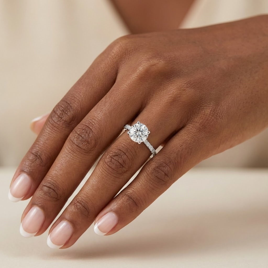 Side Stone Engagement Ring 14K Gold Petite 2.03 CT Round Lab-Grown Diamond E SI1