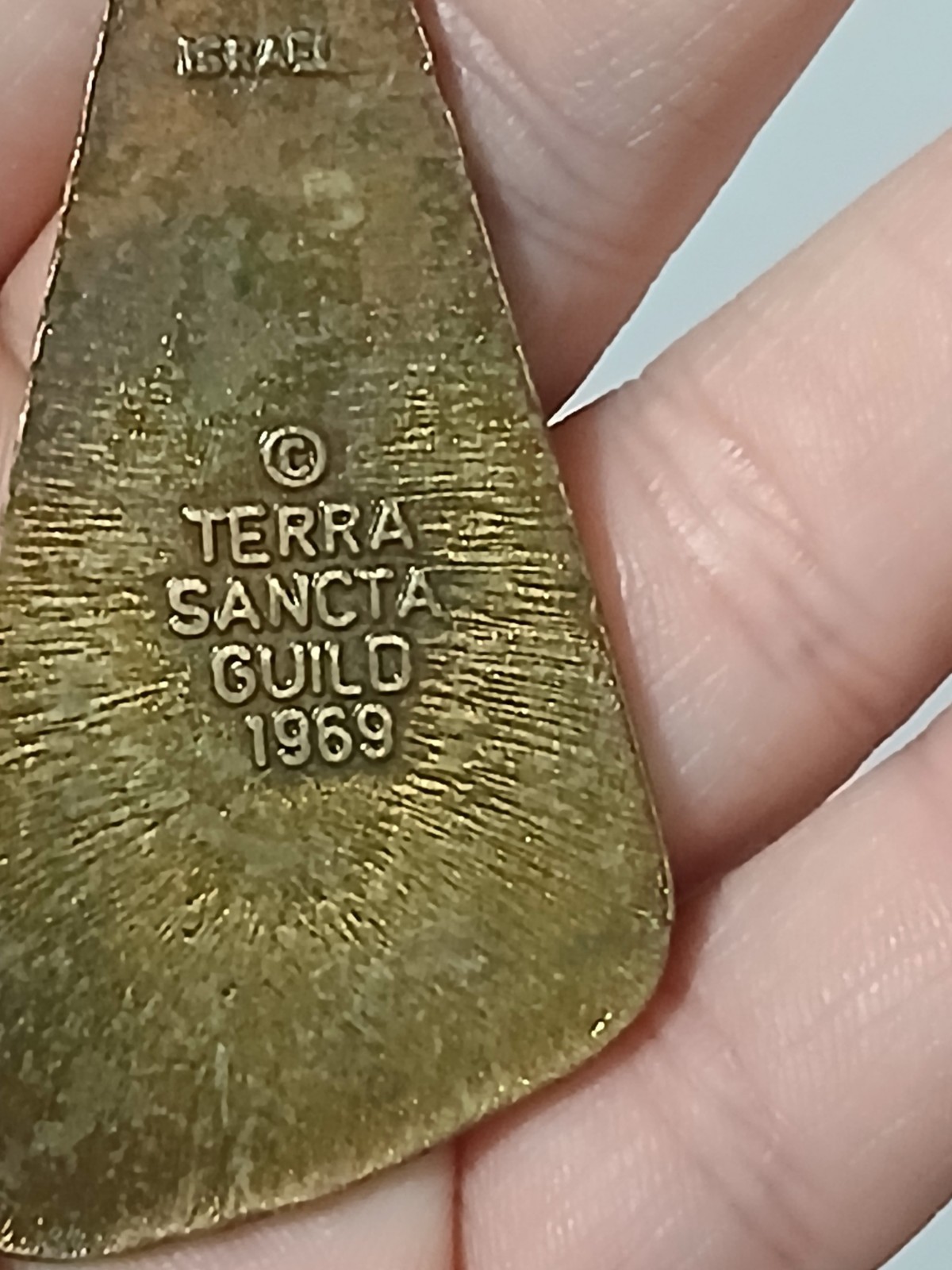 Vintage 1969 Terra Sancta Guild Israel Brass Enameled Shalom Pendant Necklace