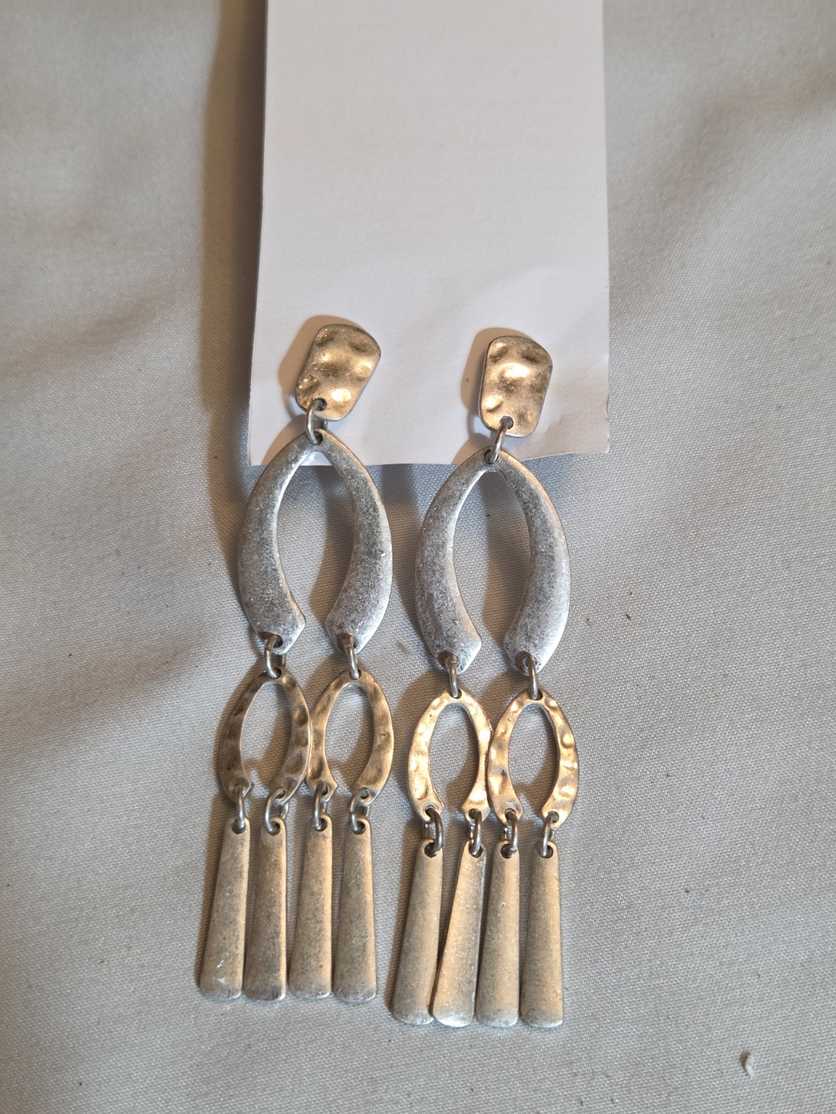 Silver Tone Metal Chandelier Dangle/Drop Post Earrings 3 in Oval No Stone