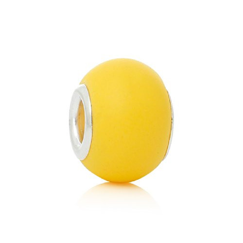 Five (5) Yellow -Lampwork Murano Glass European Beads Compatible with European S