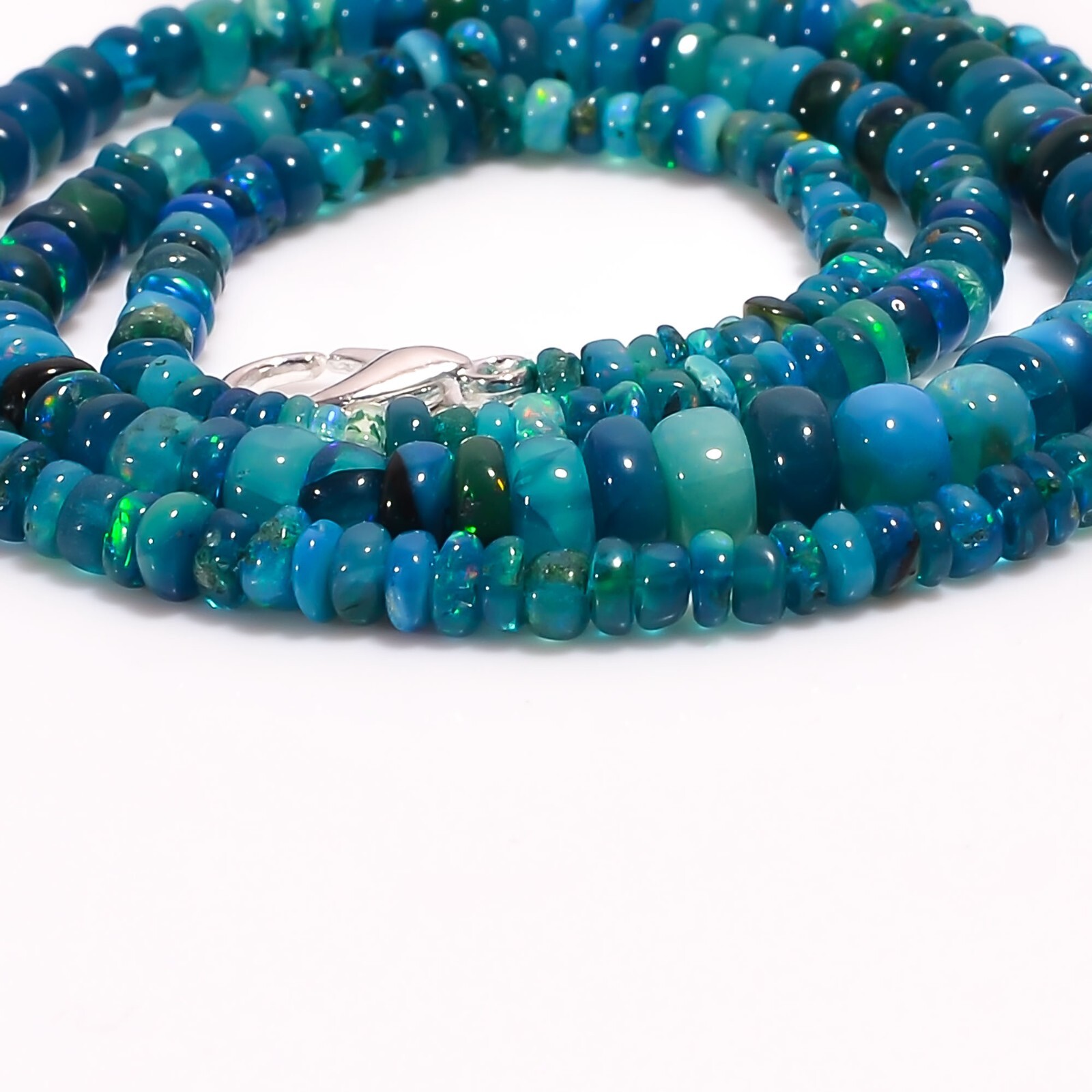 Natural Blue Ethiopian Opal Gemstone Rondelle Beads 3X2 6X4 mm Necklace 17″