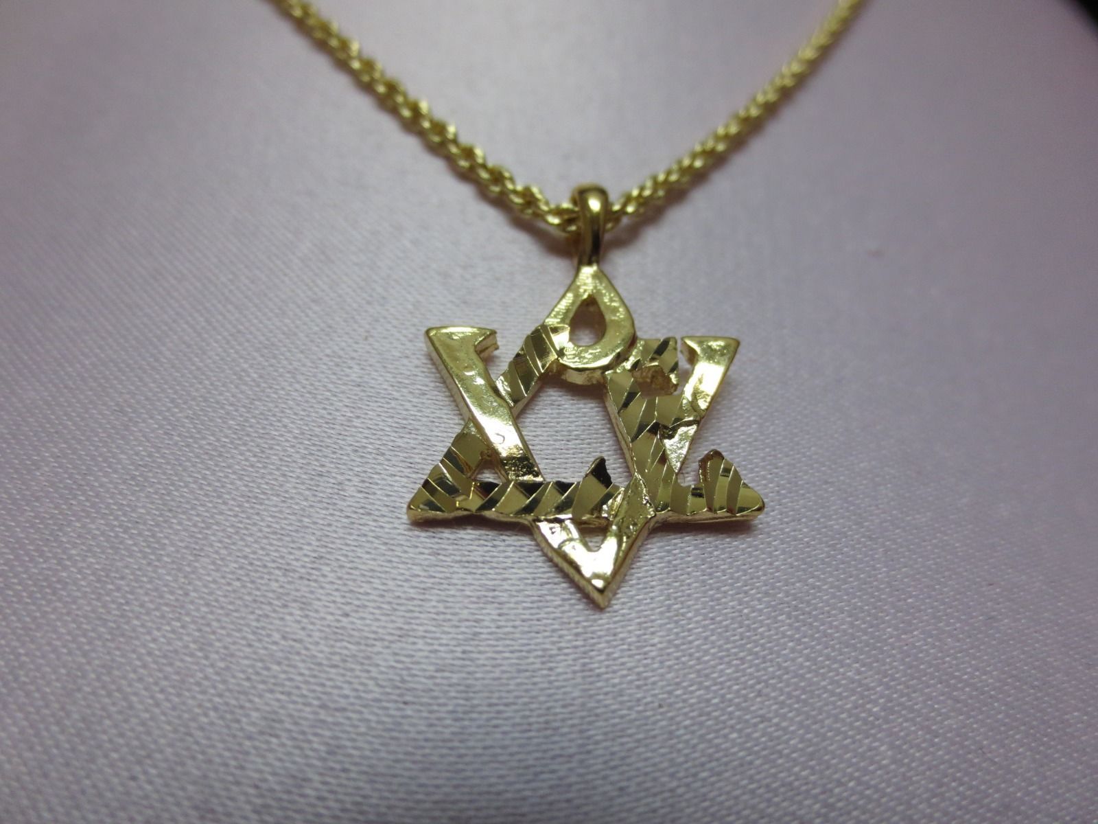 14 KT GOLD EP JEWISH STAR LOVE CHARM AND 18 INCH ROPE CHAIN SET- 2031