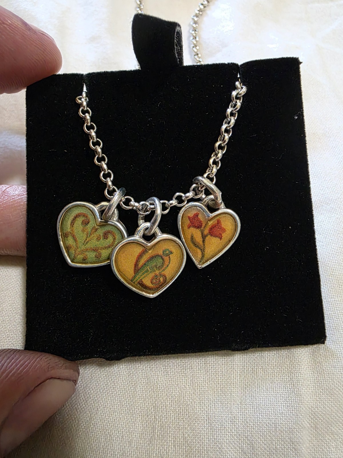 Silver Tone Cable Chain Heart Charm Pendant Necklace, Enamel Hearts, Toggle