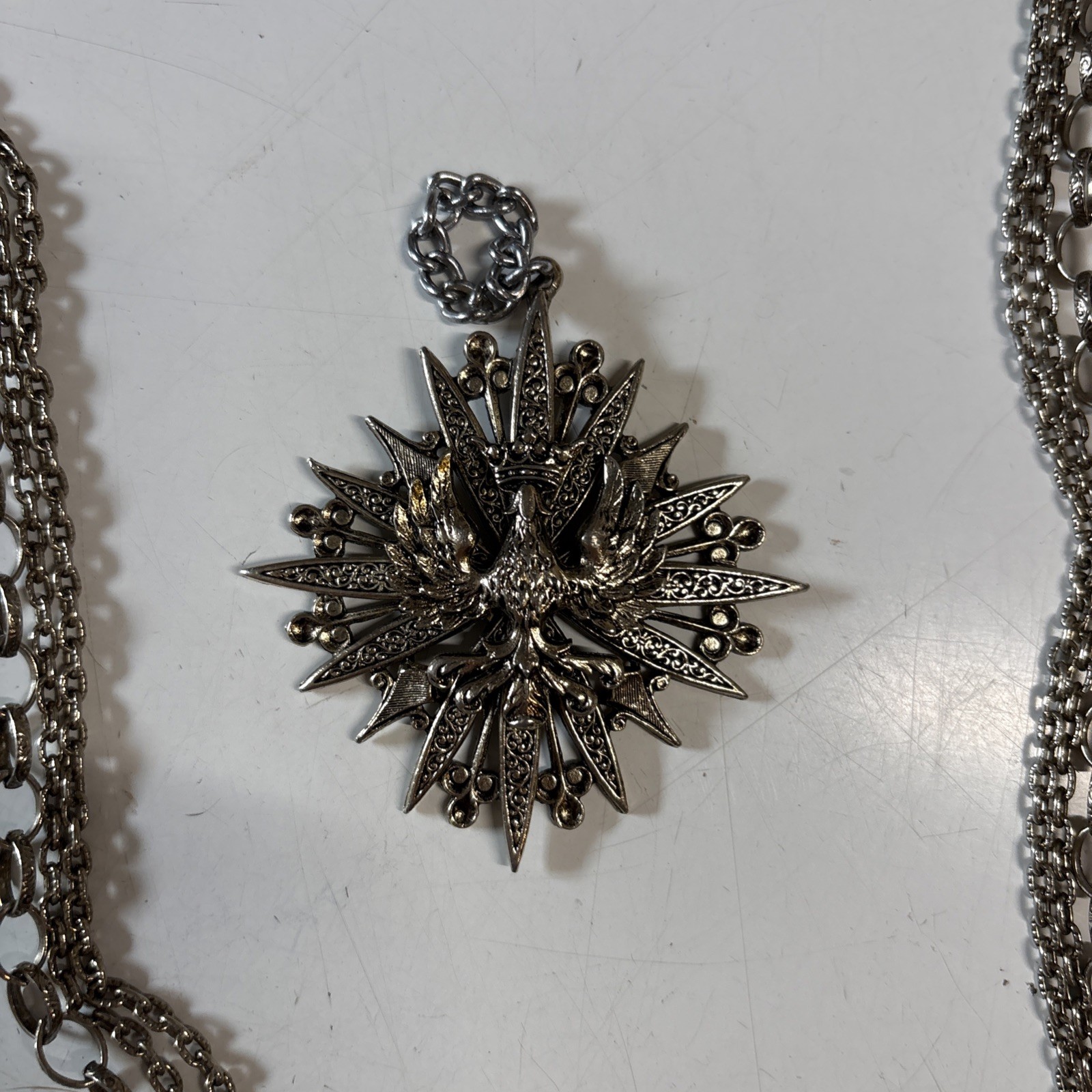 Vintage ART Arthur Pepper Maltese Cross military crown eagle Pendant Necklace 28