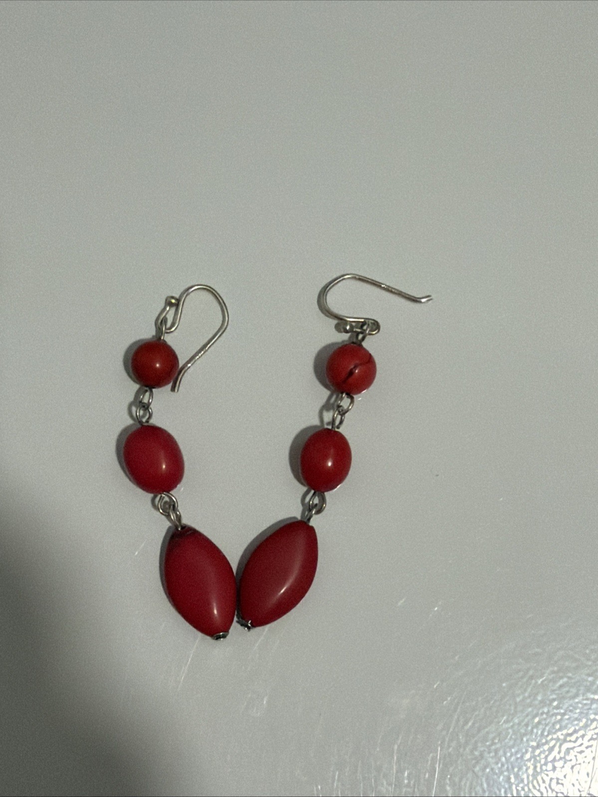 Sterling Silver Unkown Natural Possibly Coral Gemstone Dangle Earring 925