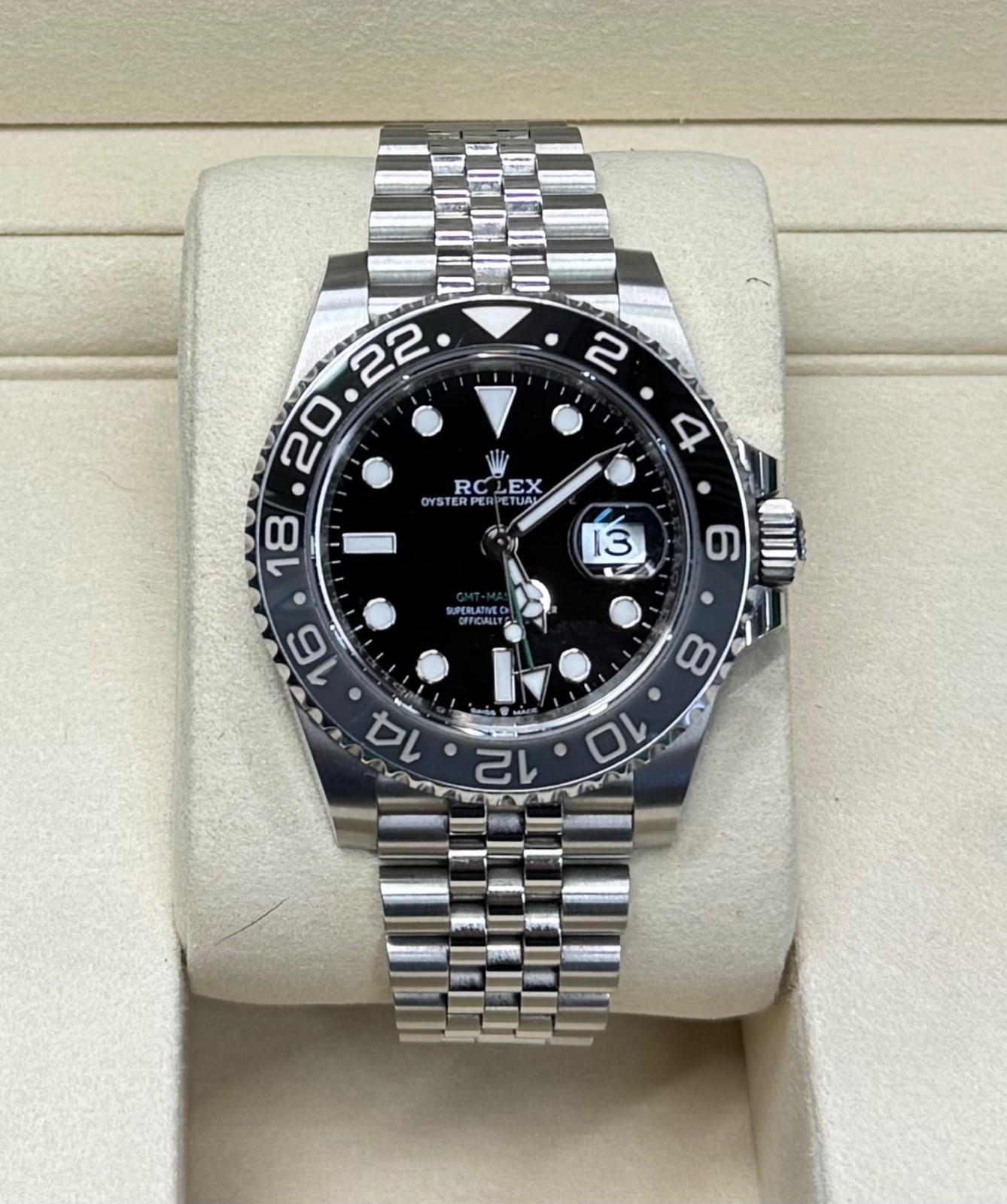 Rolex GMT Master II Bruce Wayne Jubilee Bracelet 126710GRNR Complete with Papers