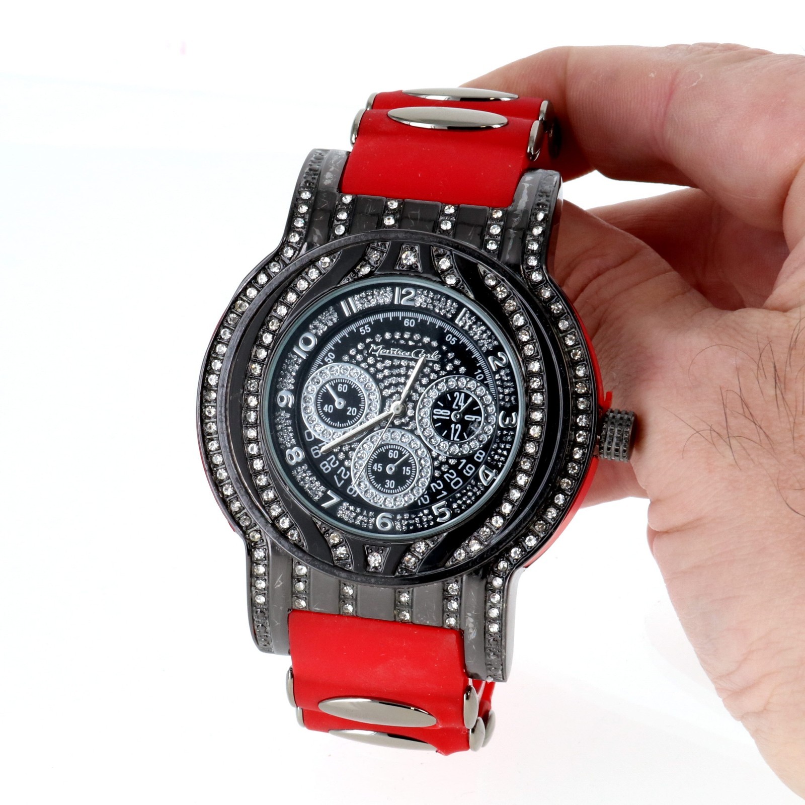 Men’s Oversize Watch Black Finish Red Silicone Band 54mm in Diameter