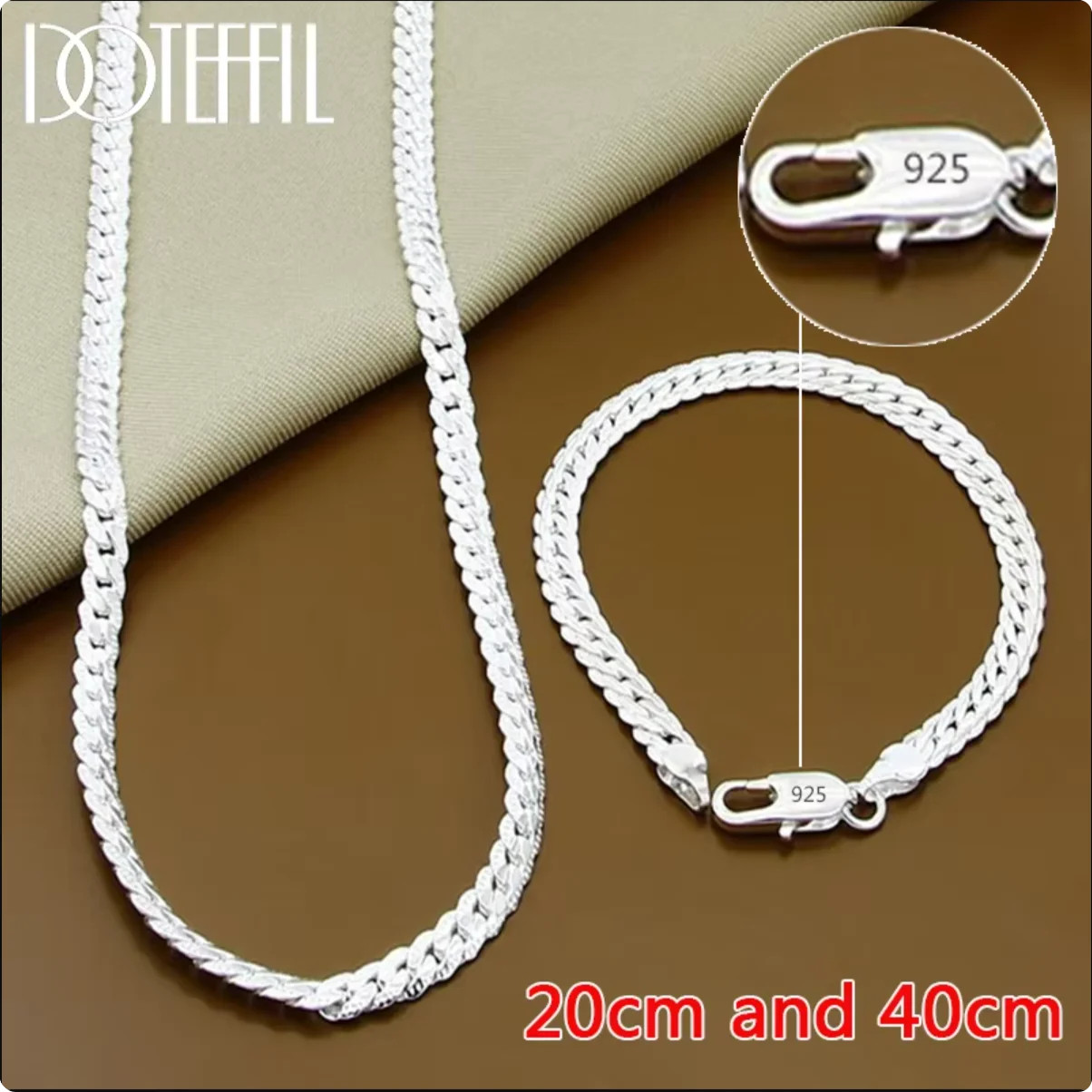 DOTEFFIL 925 Sterling Silver 8/16/18/20/22/24 Inch 6mm Side Chain Necklace Brace