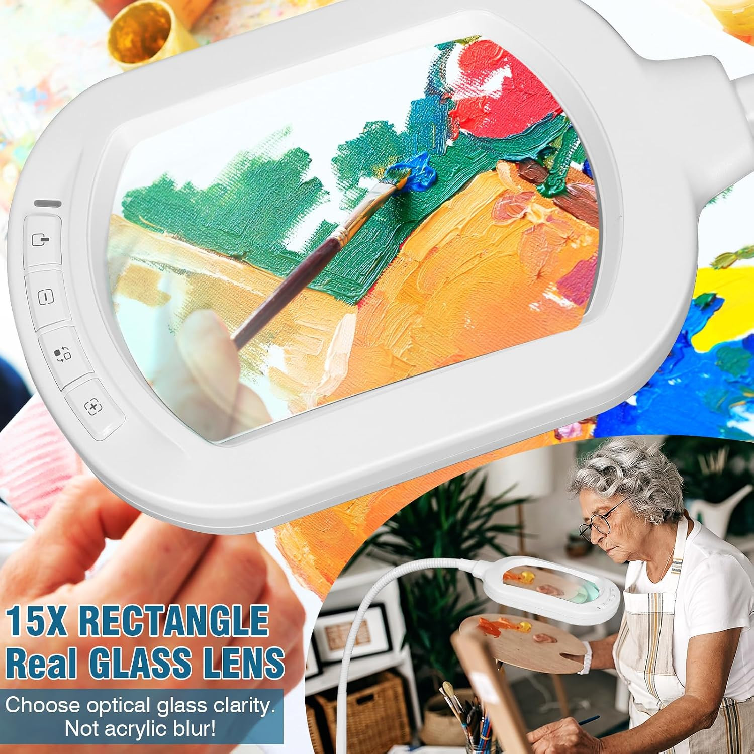 Large Magnifying Glass with Light and Stand, 15X Rectangle Optical Real Glass Le