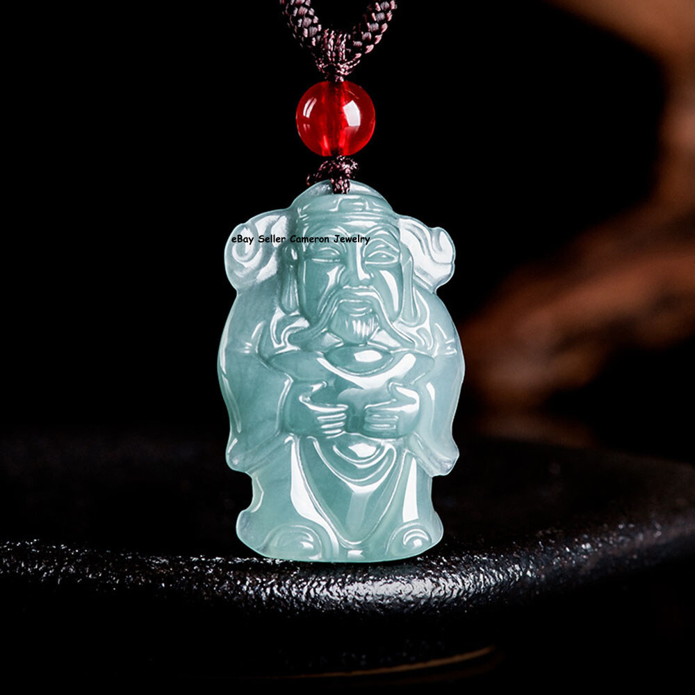 Real Grade A 100% Natural Blue Jade Jadeite Wealth Of God Pendant