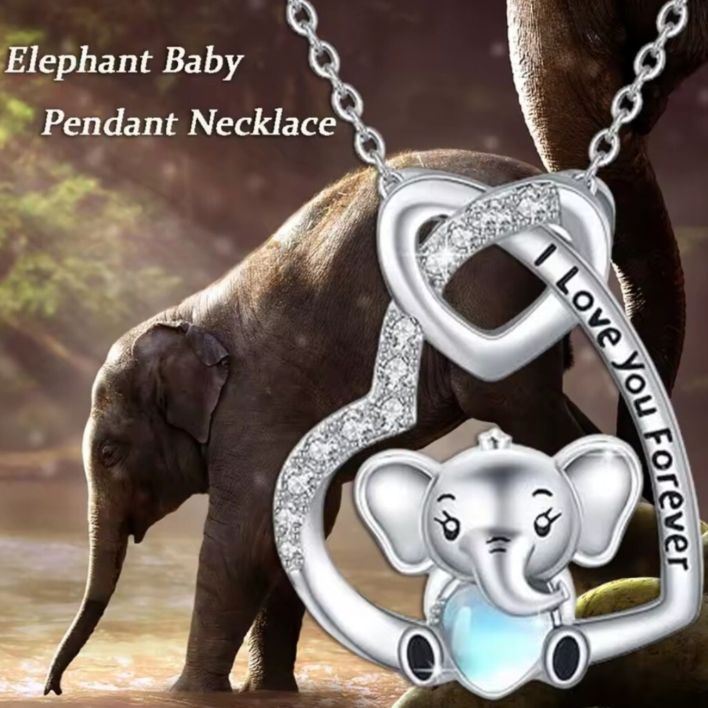 Elegant 925 Sterling Silver Heart Elephant New Fashion Jewelry Pendant Necklace