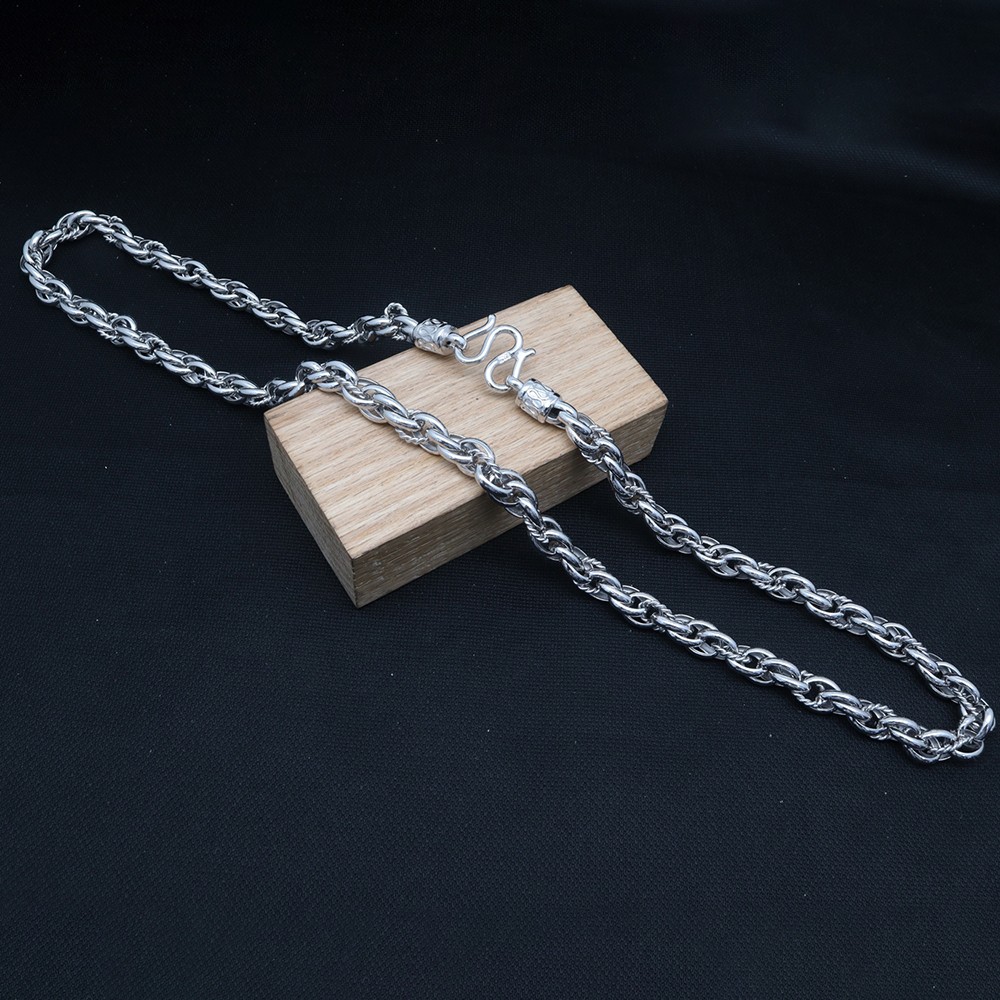Pure S925 Sterling Silver Chain Men 8mm Wave Toggle Link Necklace 57-58g 23.6in