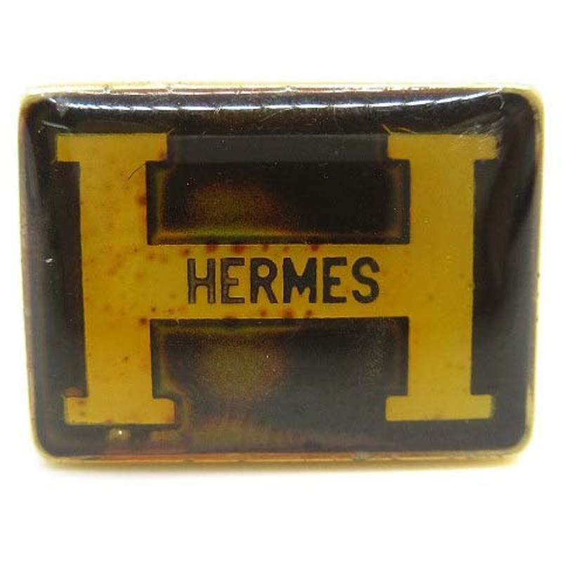 HERMES H Logo Square Cufflinks Gold Vintage Mens Luxury French Jewelry
