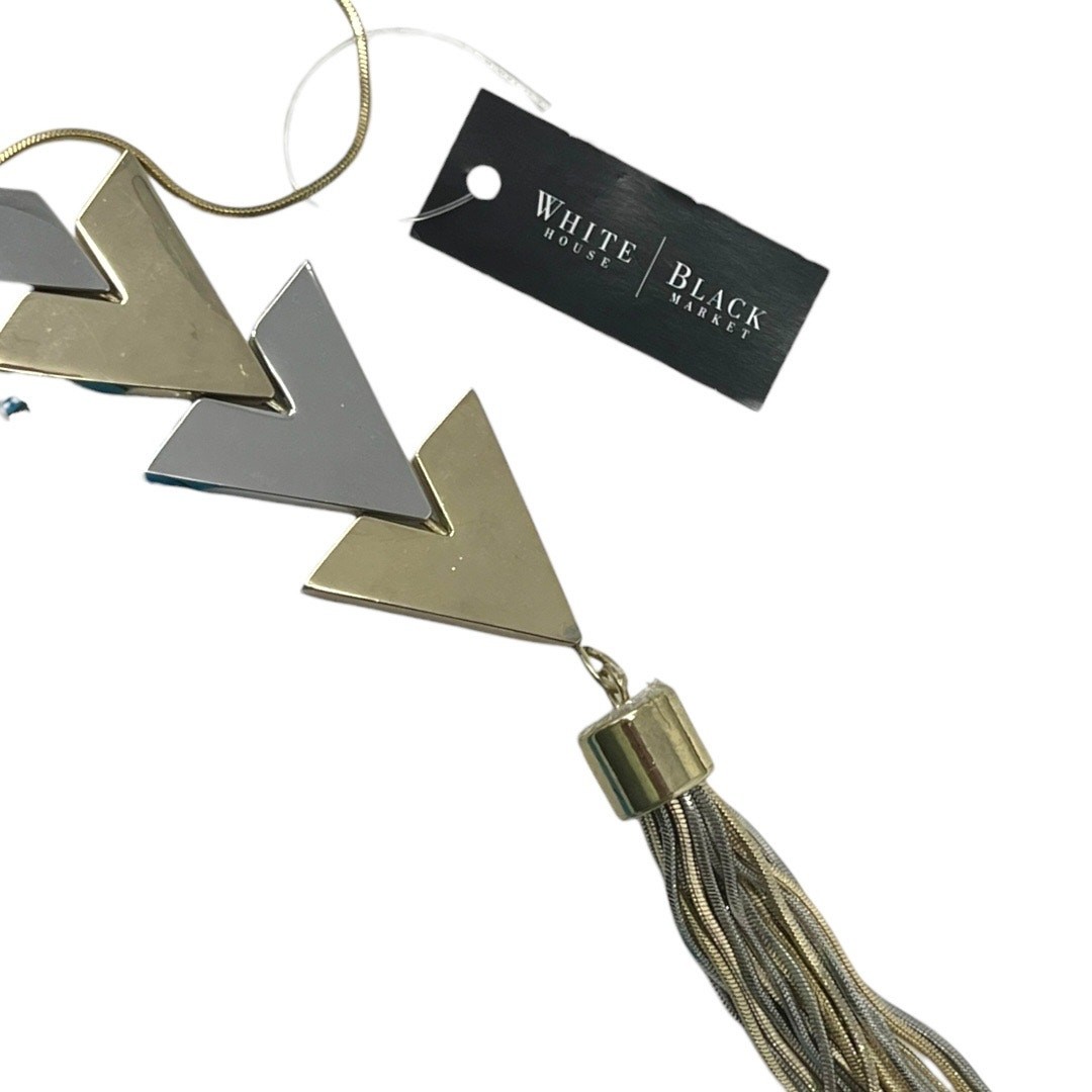 White House Black Market Gold & Silver ToneChevron Tassel Necklace 18” NWT