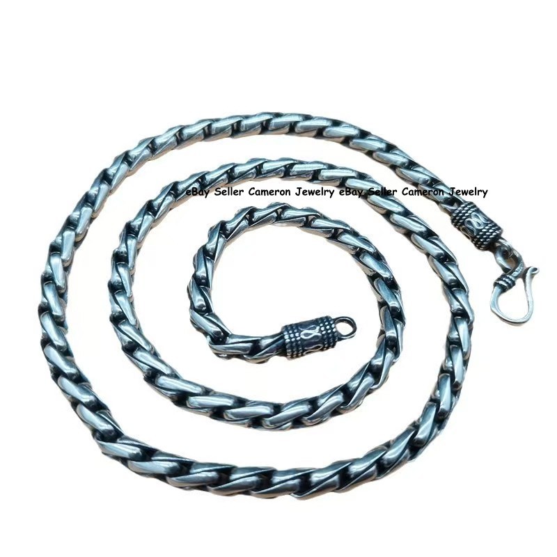 Men’s 925 Sterling Silver Chain 6mm Twist Braided Wheat Link Necklace 20-30in