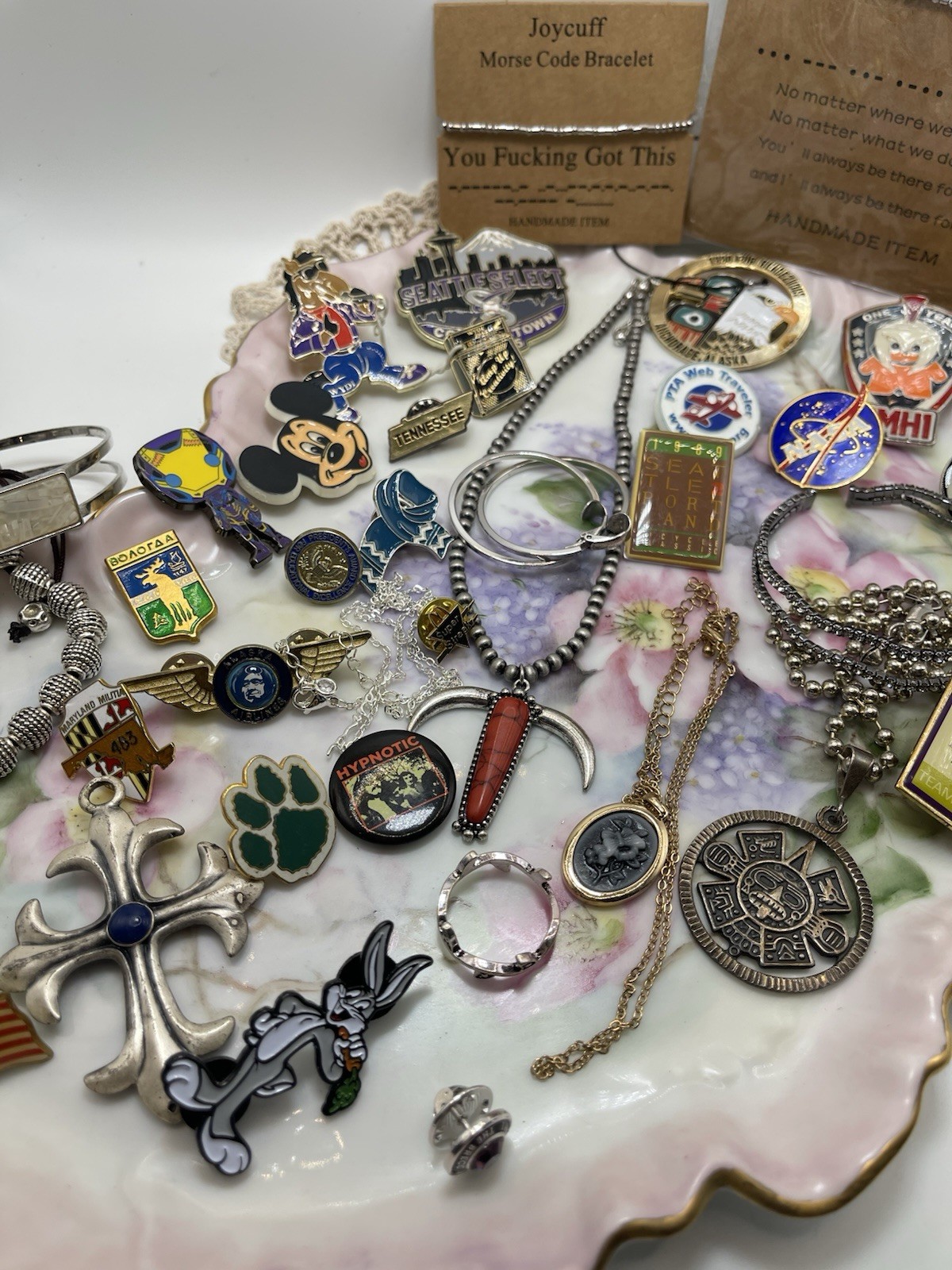 Mixed Lot Costume Jewelry, Necklaces, Pins, Bracelets, Cuffs And Earrings
