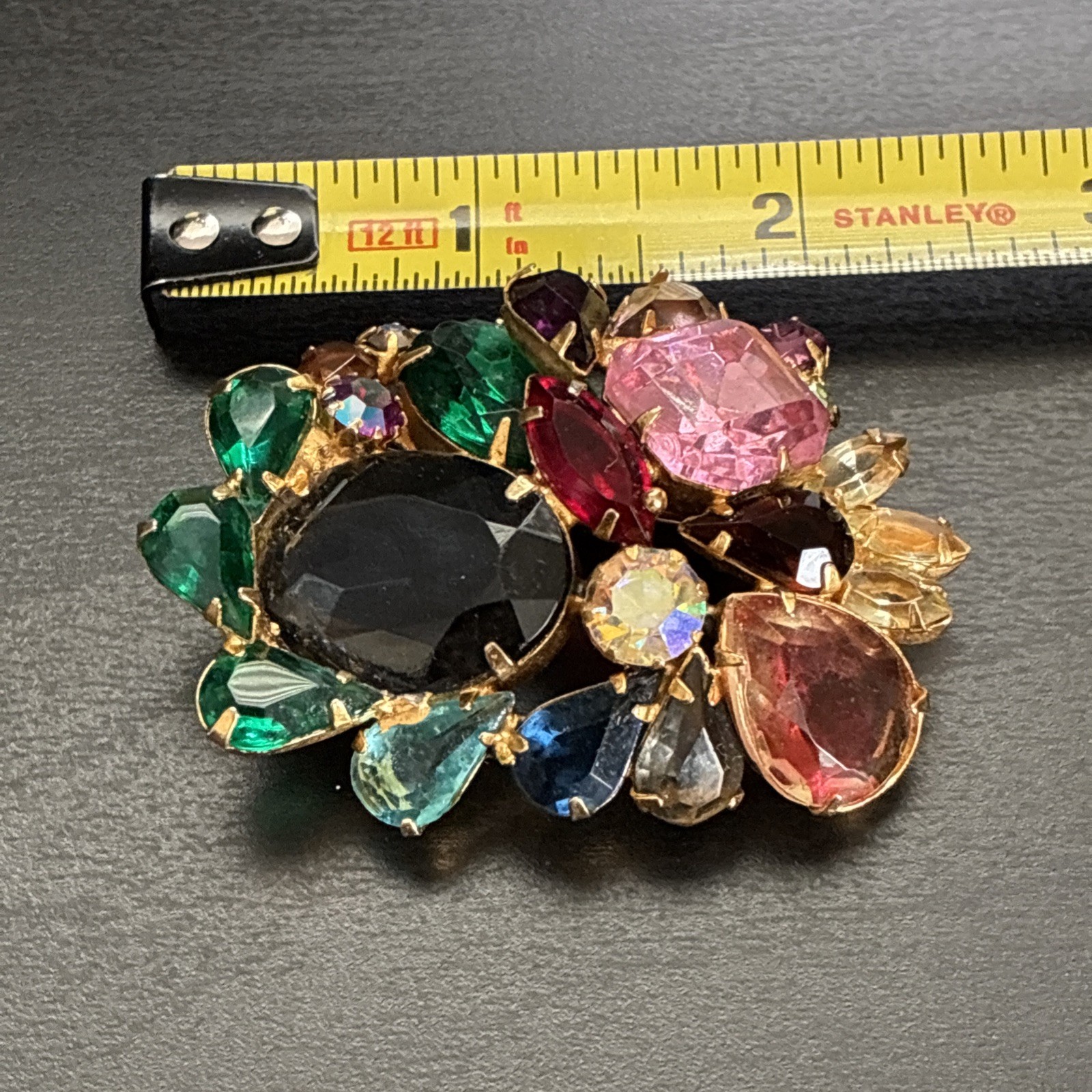 Vintage Juliana Style D&E Rhinestone Statement Brooch Huge Multi-Color Mid Centu