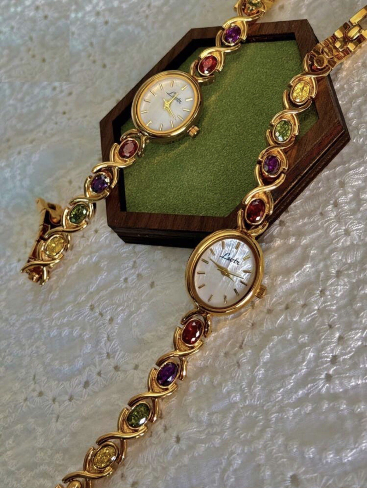 Women’s Gold And Rainbow Crystal Vintage Style Oval Watch Gift