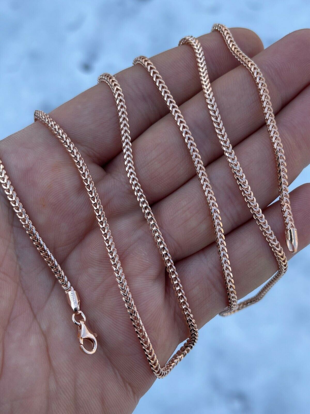 Franco Chain Real 14K Rose Gold Plated Solid 925 Sterling Silver 2mm Necklace