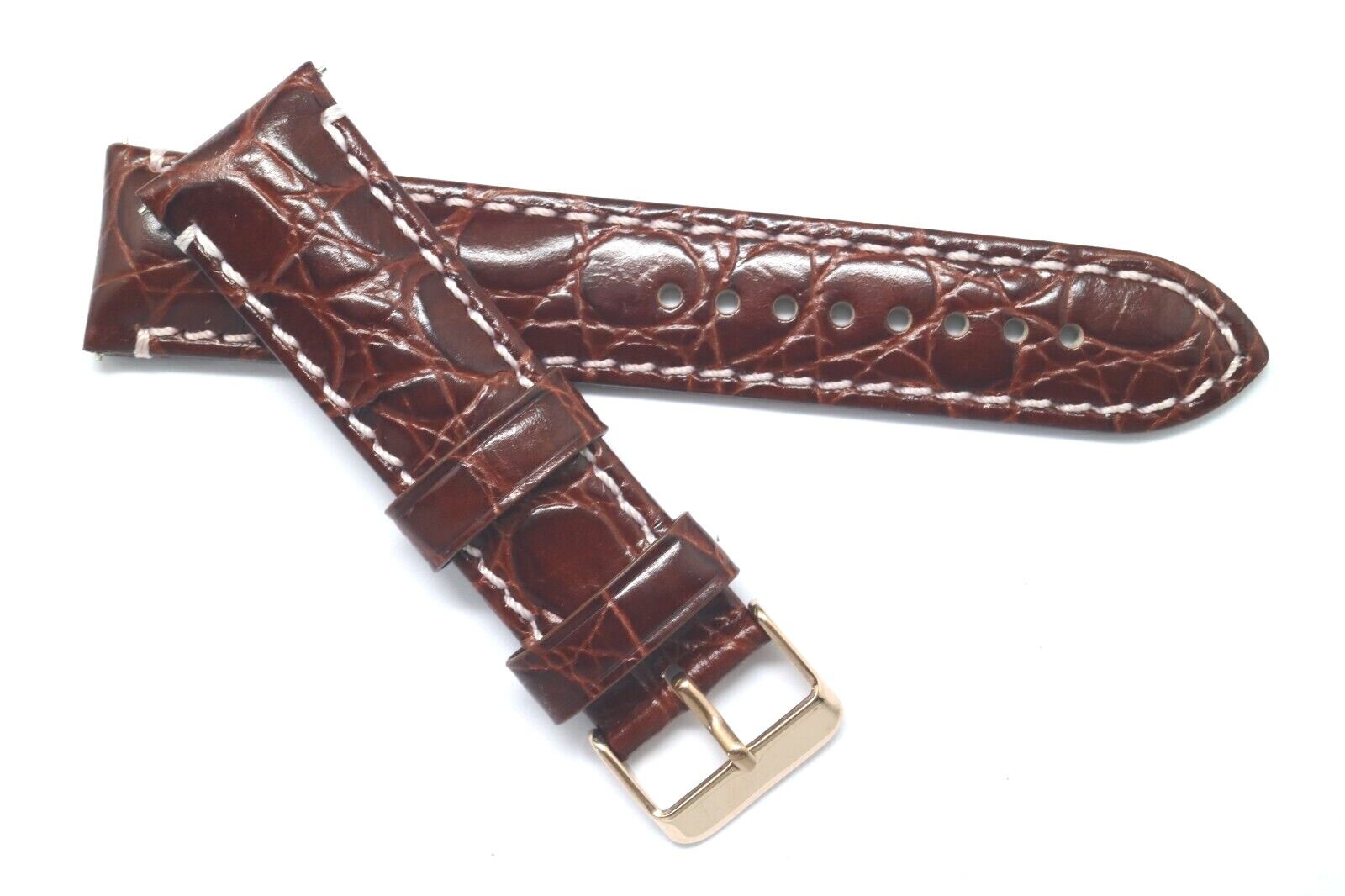 22mm Red Brown Croco Embossed Leather Watch Band Strap W/ Rose Gold Buckle