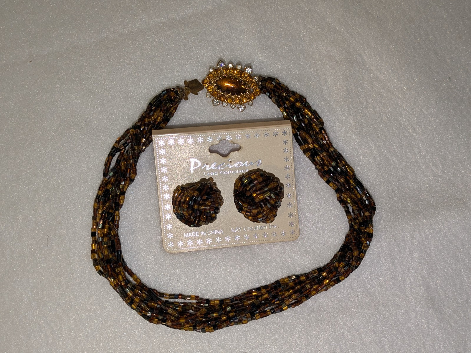 VINTAGE KAY CREATION PRECIOUS MULTI STRAND TWIST NECKLACE & PIERCED EARRINGS SET