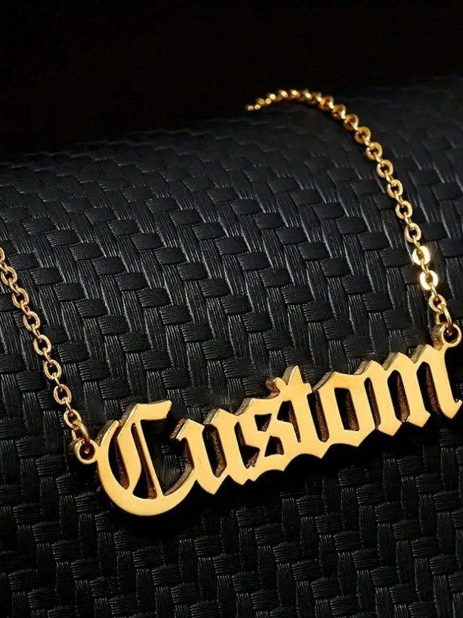 Custom Old English Font Name Necklace Link Chain Lobster Clasp Rose Gold Silver